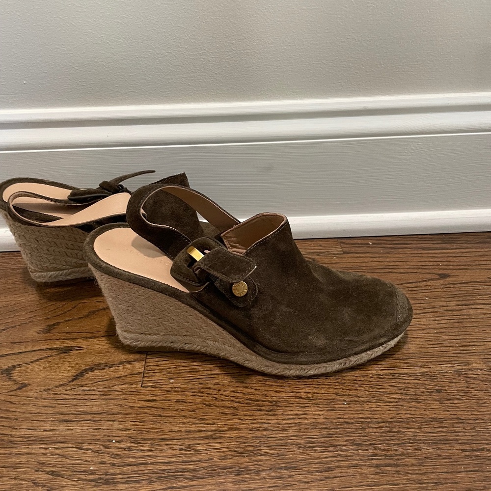 Veronica Beard Espadrille Wedge Green Suede